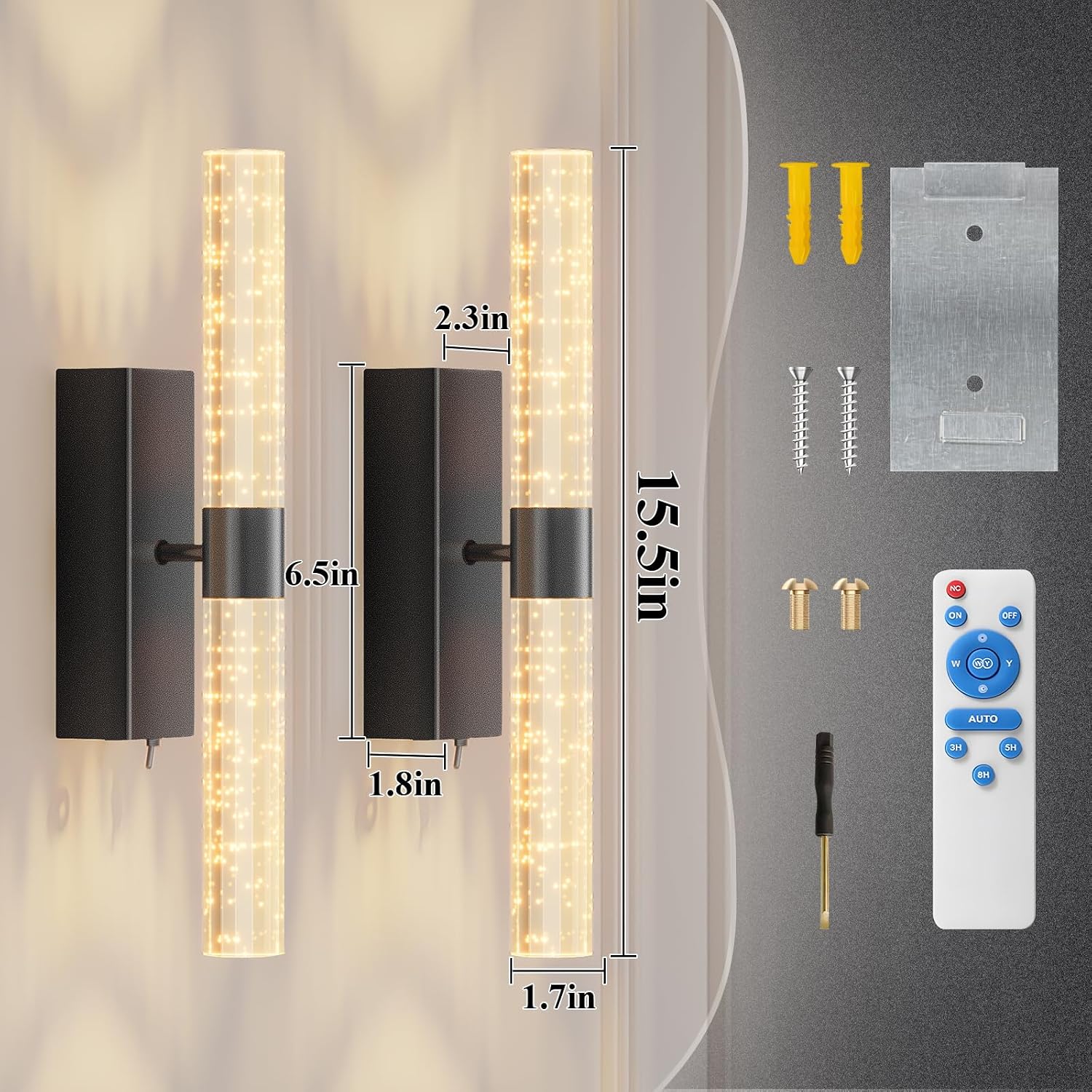 camuucci Battery Operated Wall Sconces Set of 2 Rechargeable Battery Powered Wall Light with 12000mAh Not Hardwired Dimmable Wall Lamp Fixtures for Bedroom Living Room Black 15.3 Inches