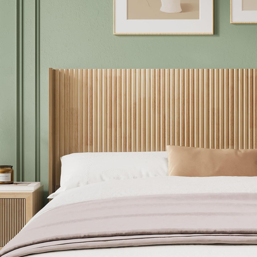 Huatean Home Wood Headboard Queen Size, 64.6' Wide Wooden Queen Headboard Only, Modern Farmhouse Headboards, Wall Mounted Fluted Panel, Wingback Boho Headboards, Natural
