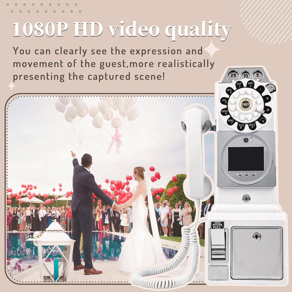 FiayaCom Video Audio Guest Book, Wedding Phone Customized Video Messages,Ideal for a Variety of Memorable Party Occasions (Wall Phone,White)