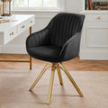 Volans Modern Desk Chair No Wheels, Upholstered Swivel Accent Chairs with Gold Plated Legs, Velvet Office Chair for Home Office Bedroom, Black