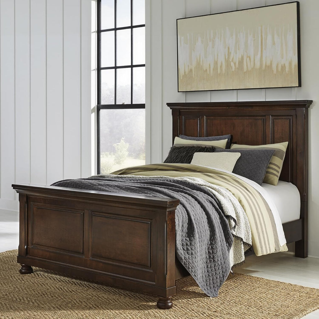 Signature Design by Ashley Porter Traditional Queen Panel Bed, Hand-Finished, Foundation or Box Spring Needed, Wood, 67.81' W x 88.25' D x 60.25' H, Dark Brown