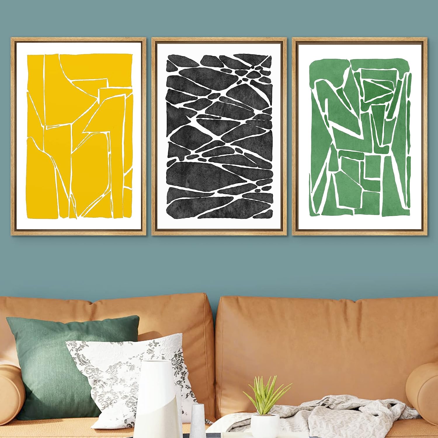SIGNWIN Framed Canvas Print Wall Art Set Multicolor Geometric Shard Variety Abstract Shapes Illustrations Modern Art Contemporary Minimal Ultra for Living Room, Bedroom, Office - 24'x36'x3 Natural