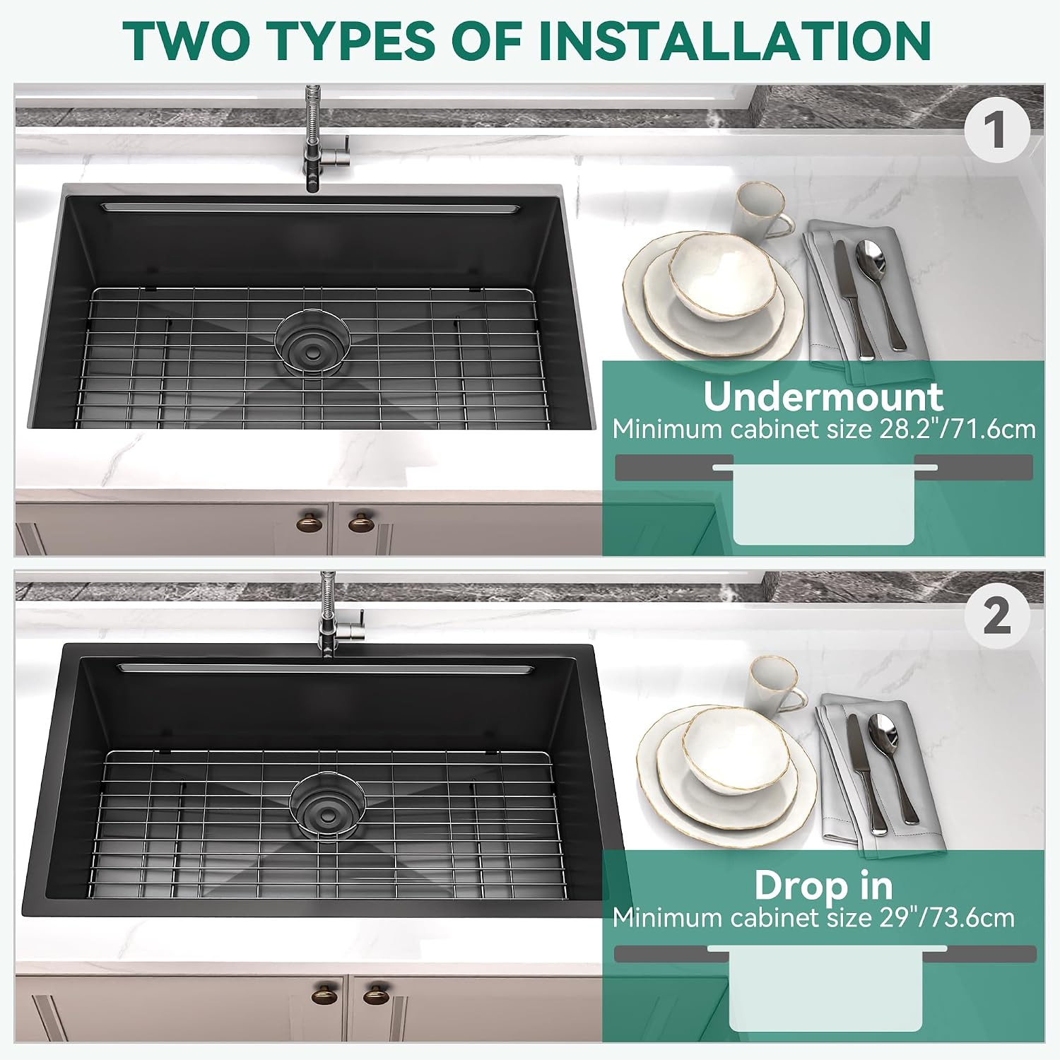 YITAHOME Kitchen Sink 16 Gauge Stainless Steel Drop-In Sinks, Nano Gunmetal Black Undermount Single Bowl Basin with Ledge and Accessories for Workstation, RV, Prep Kitchen, Bar Sink, 30 x 19 x 10 Inch