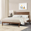 Full Size Solid Wood Platform Bed Frame - Premium Rubber Wood Reinforced Thickened Support, Load-Bearing, Modern Headboard Design, Tool-Free Assembly Bedroom Furniture Set,Brown (Queen)
