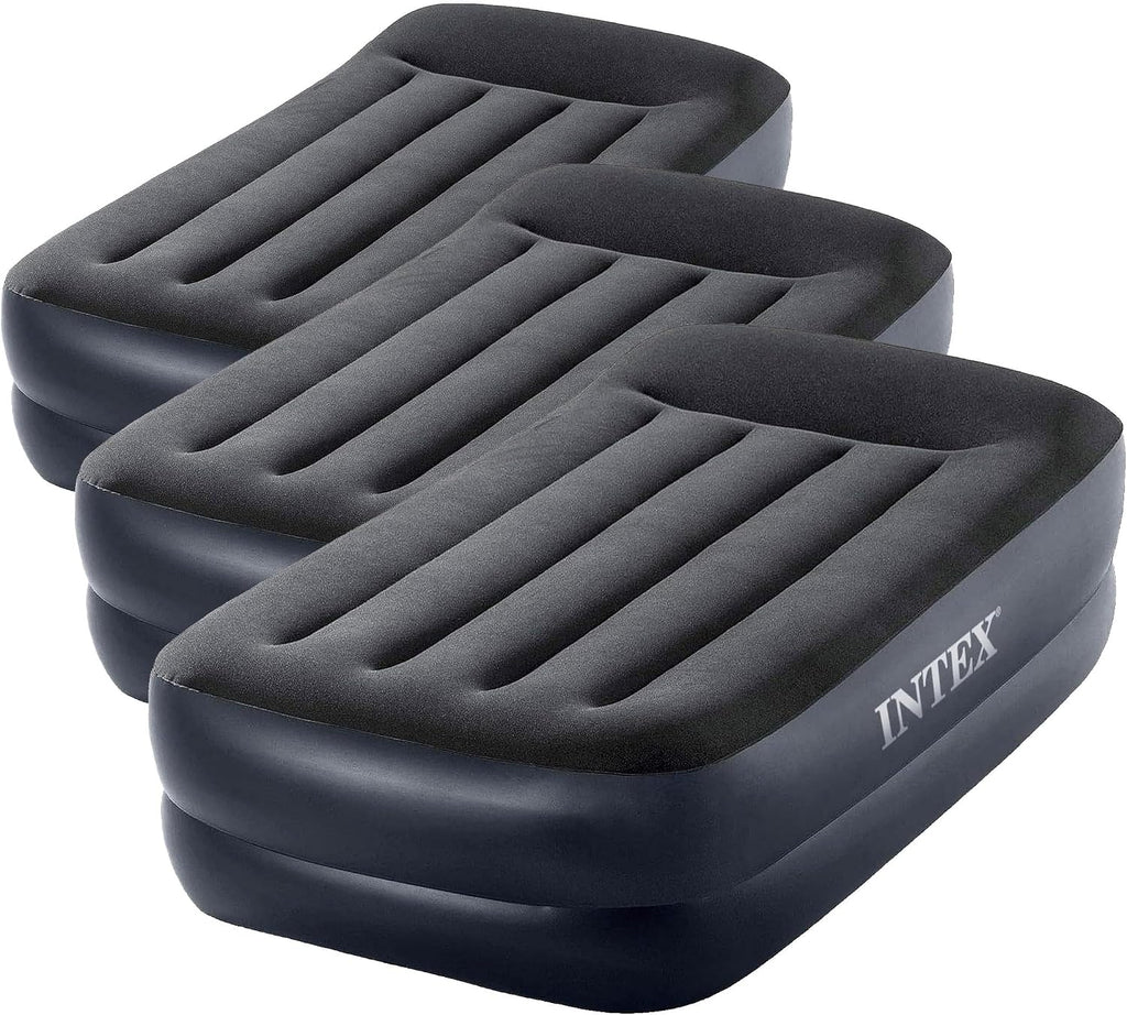 Intex Raised Airbed Mattress with Built-in Pump, Dura-Beam Plus Pillow, Twin - Portable Inflatable Luxury Blow-Up Bed for Adults, Camping, Guests (Pack of 3)