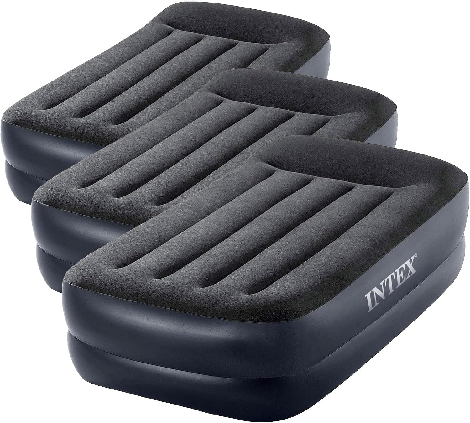 Intex Raised Airbed Mattress with Built-in Pump, Dura-Beam Plus Pillow, Twin - Portable Inflatable Luxury Blow-Up Bed for Adults, Camping, Guests (Pack of 3)