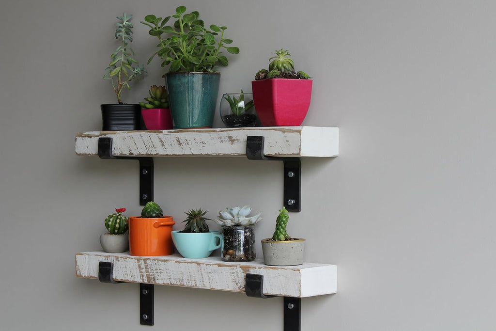 Urban Legacy Accent Shelves | Reclaimed Barn Plank | Set of 2 with Full Brackets (White Wash 24'x 4.5'x 2')