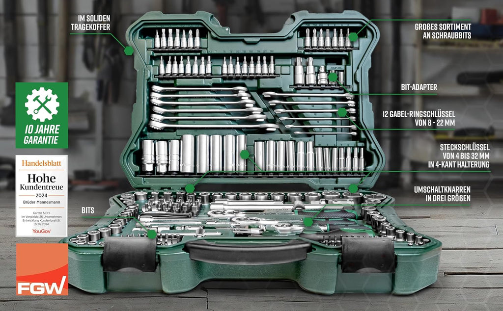 Brüder Mannesmann 215-piece socket wrench set 1/4' 3/8' 1/2' | M98430