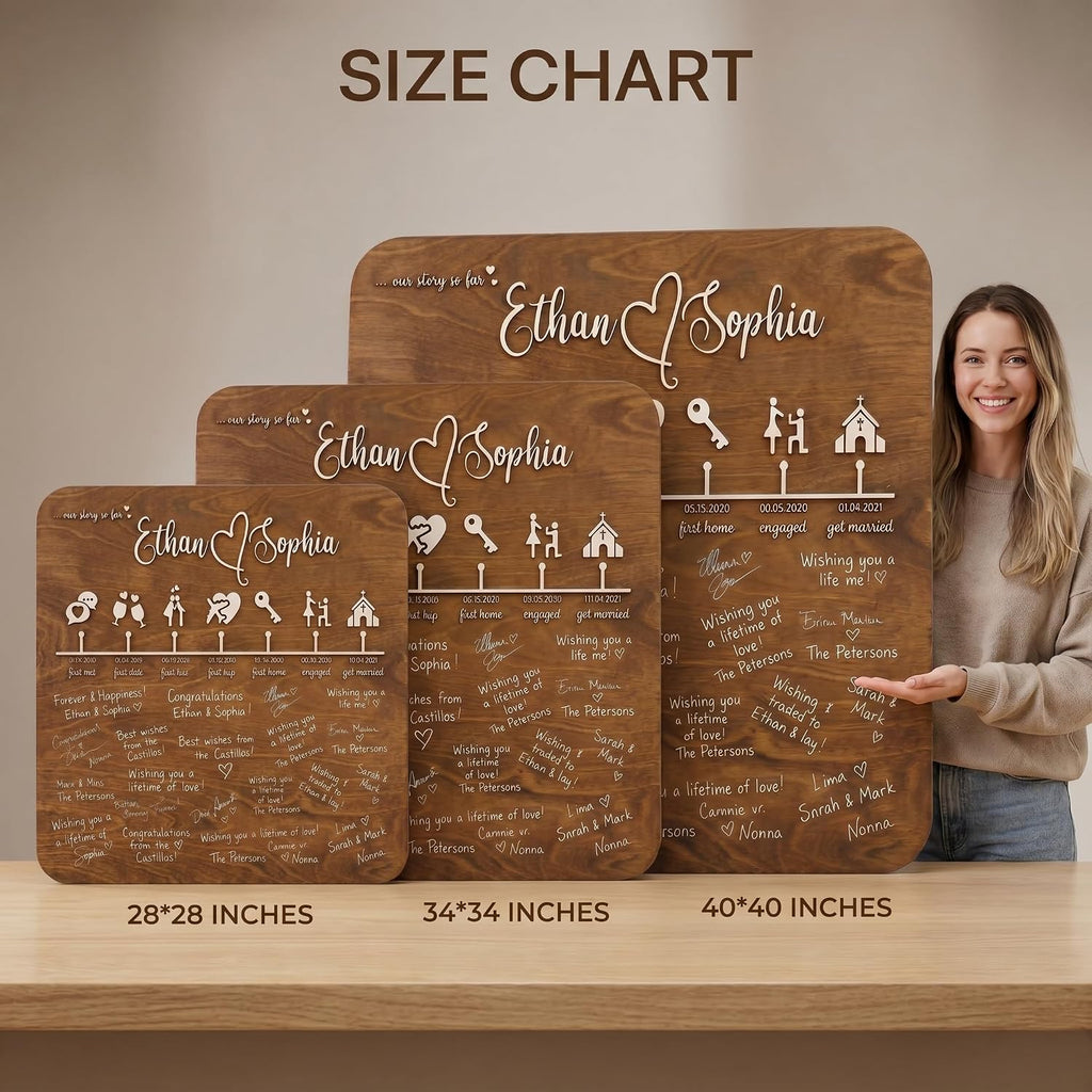 Personalized Wedding Guest Book Alternative Wood Sign – Custom 3D Love Story Timeline with Icons, Rustic Birch Wooden Guestbook for Reception & Wall Decor Keepsake – Includes Marker & Hanging Hardware