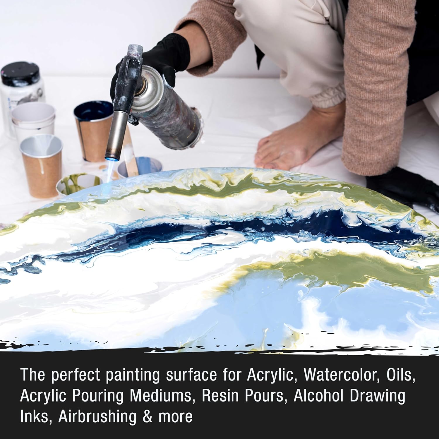U.S. Art Supply 36 inch Diameter Round Gallery Depth 1-1/2' Profile Stretched Canvas 2-Pack - Acrylic Gesso Triple Primed 12-Ounce 100% Cotton Acid-Free Back Stapled Pouring Art