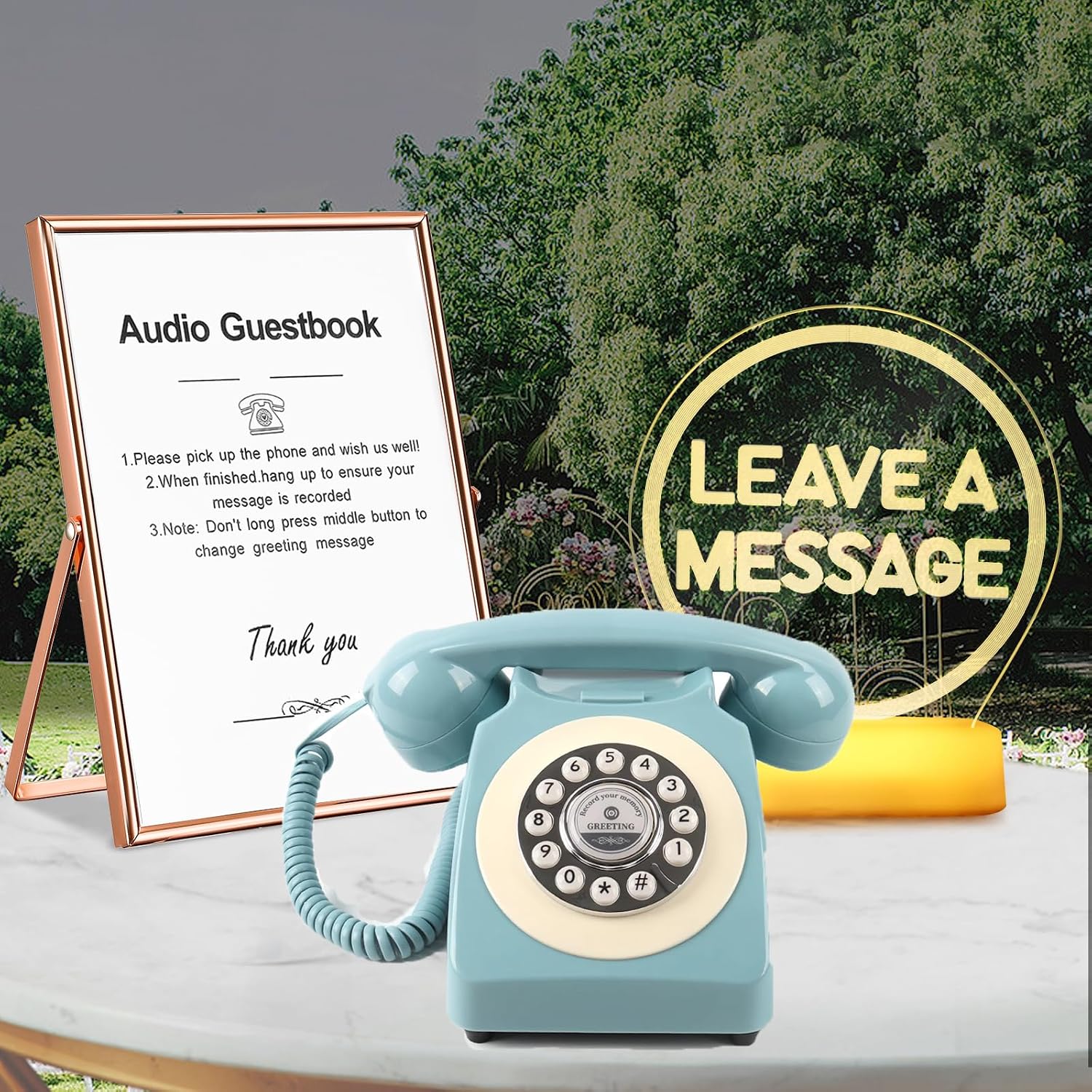 Audio GuestBook for Wedding Fashion with Free RGB LED Sign and Metal Photo Frame, Guest Book Telephone Record Customized Voice Message for Your Wedding Party (Blue)