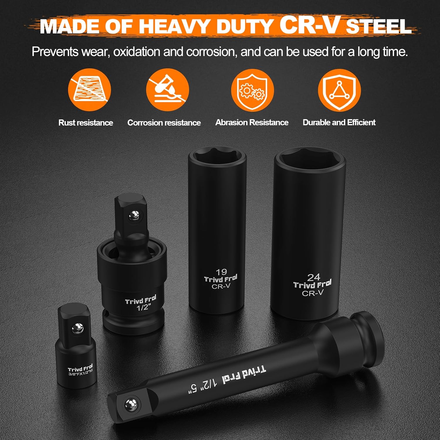 Impact Socket Wrench Set 1/2' Drive - Trivd Frol 65pcs Impact Socket Set Metric and Standard Full, Metric Socket Set 8-24mm & SAE Socket Set 3/8'-1-1/4', Shallow & Deep Socket Set, Extensions, Adapter