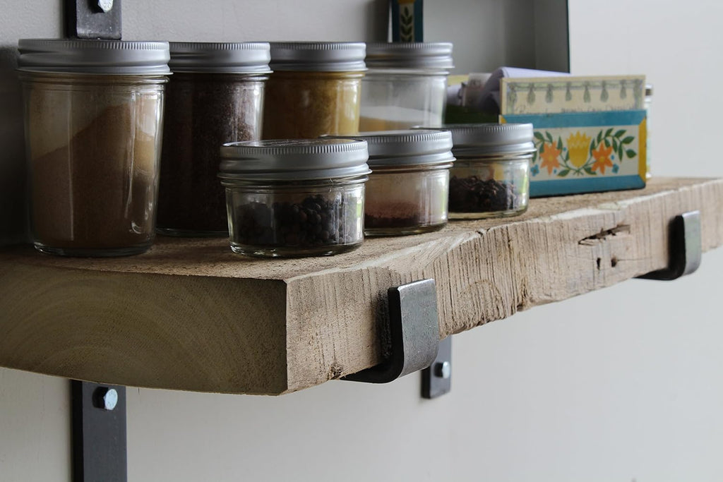Urban Legacy Accent Shelves | Reclaimed Barn Plank | Set of 2 with Full Brackets (Natural 18'x 7'x 2')