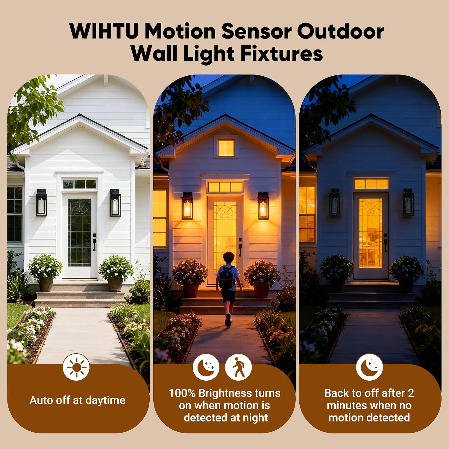WIHTU Motion Sensor Exterior Porch Light Fixtures, Water Ripple Outdoor Wall Lantern, 2 Pack Sensor Wall Sconce Lights, Waterproof Outside Lantern Lamp, Porch Lamp for Garage, Doorway(Bulb Included)