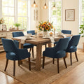 Upholstered Dining Chairs with Arms Set of 6, Linen Fabric Soft Padded Dining Room Chairs, Solid Wood Kitchen Armchairs for Kitchen/Dining/Living Room, Blue
