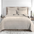Levtex Home - Melange Stitch Quilt Set - Full/Queen Quilt and Two Standard Shams - Solid Stitched - Natural - Quilt (88x92in.) and Shams (20x26in.) - Reversible - Polycotton Blend
