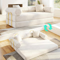 79'' Corduroy Convertible Sofa Bed, No Assembly Modular Folding Sleeper Couch, 5-in-1 Pull Out Bed with Removable Washable Cover, Space Saving Guest Bed for Living Room Apartment Bedroom (Beige White)
