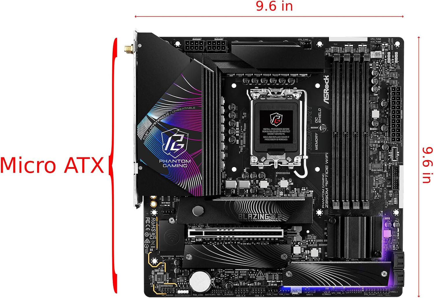 ASRock Z890M Riptide WiFi 6E Phantom Gaming Intel Core Ultra Z890 LGA1851 RL-ILM DDR5 9066 MHz 256 GB M.2 Micro ATX Motherboard