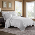 Charleston Estate Modern Farmhouse Floral Matelasse Bedspread with Scalloped Edges, 100% Cotton Breathable Bedding, King/Cal King, White Floral
