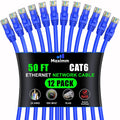 Maximm Cat 6 Ethernet Cable 50 ft (12-Pack) - High-Speed LAN Cable, Internet Cable, Patch Cable, and Network Cable - UTP, 10Gbps, 550MHz Ethernet Cord - Blue