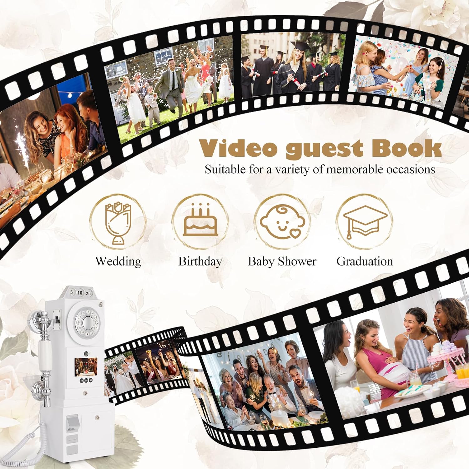 UKBW Video Audio Guest Book Wedding Phone, Record Customized Video Audio Messages, Video Audio Phone guestbook for Preserving Variety of Memorable Party Occasions(White)