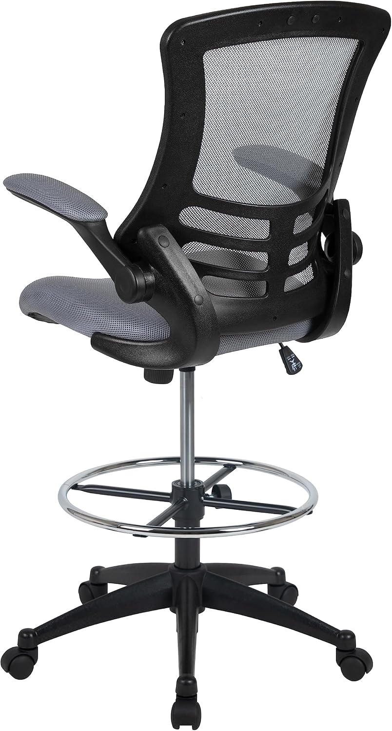 Flash Furniture Kelista Mid-Back Swivel Office Chair with Adjustable Seat Height, Ergonomic Mesh Desk Chair with Flip-Up Armrests, Dark Gray