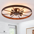 Farmhouse Ceiling Light Red Rust Metal Dining Room Flush Mount Light Fixtures, 26.8' Rustic Living Room Lighting Fixtures Ceiling, E12 Ceilings Lamp for Kitchen (8-Light)
