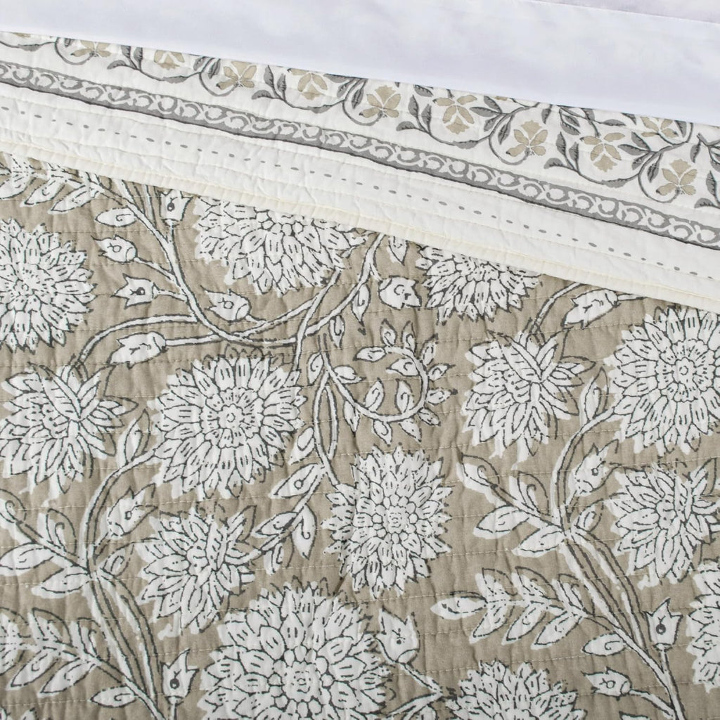 Levtex Home Adare Taupe Reversible Twin XL/Twin Quilt Set (68x86in) with 1 Pillow Sham (26x20in) - Floral Bedding - Taupe White - Cotton Twin Size Quilt Bedding Set - Lightweight, Soft, Pre-Washed