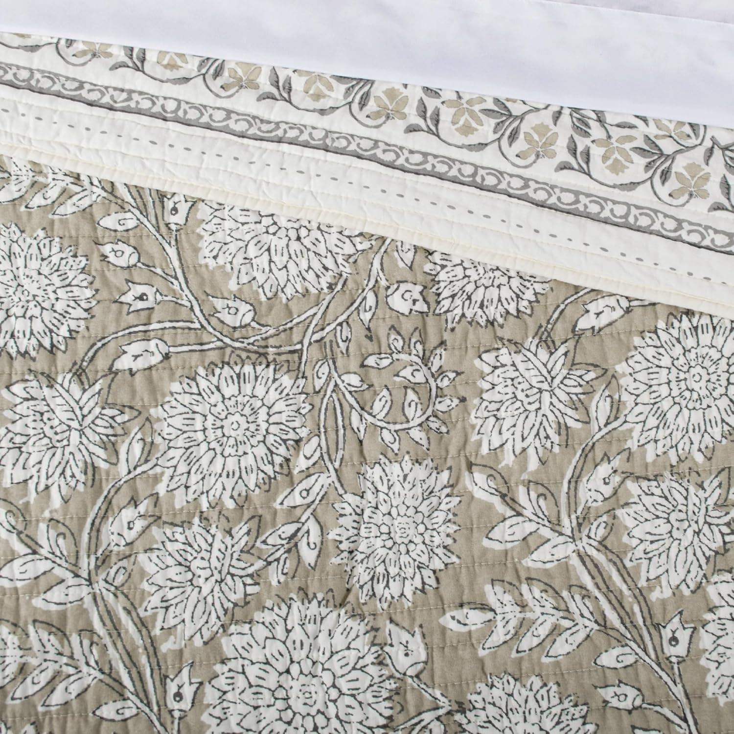 Levtex Home Adare Taupe Reversible Twin XL/Twin Quilt Set (68x86in) with 1 Pillow Sham (26x20in) - Floral Bedding - Taupe White - Cotton Twin Size Quilt Bedding Set - Lightweight, Soft, Pre-Washed