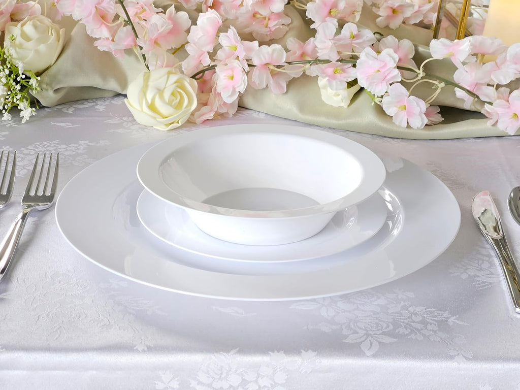OCCASIONS 120 Piece Disposable Charger Plates Bulk – 12 Inch Heavyweight Plastic Plate Chargers for Weddings, Parties, Events – Elegant White Chargers for Dinner Plates – Plain White Collection