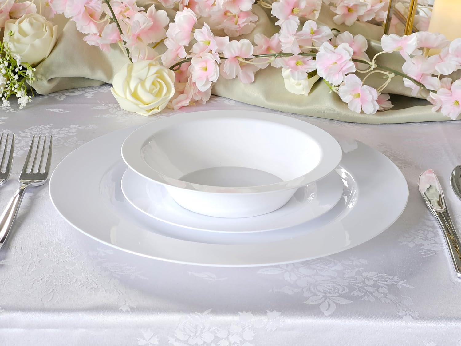 OCCASIONS 120 Piece Disposable Charger Plates Bulk – 12 Inch Heavyweight Plastic Plate Chargers for Weddings, Parties, Events – Elegant White Chargers for Dinner Plates – Plain White Collection