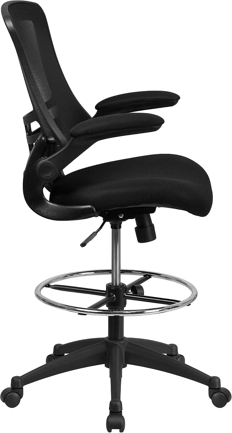 Flash Furniture Kelista Mid-Back Swivel Office Chair with Adjustable Seat Height, Ergonomic Mesh Desk Chair with Flip-Up Armrests, Black
