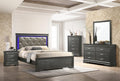 Full 5 Pc Tufted Upholstery LED Bedroom Set Made with Wood in Gray