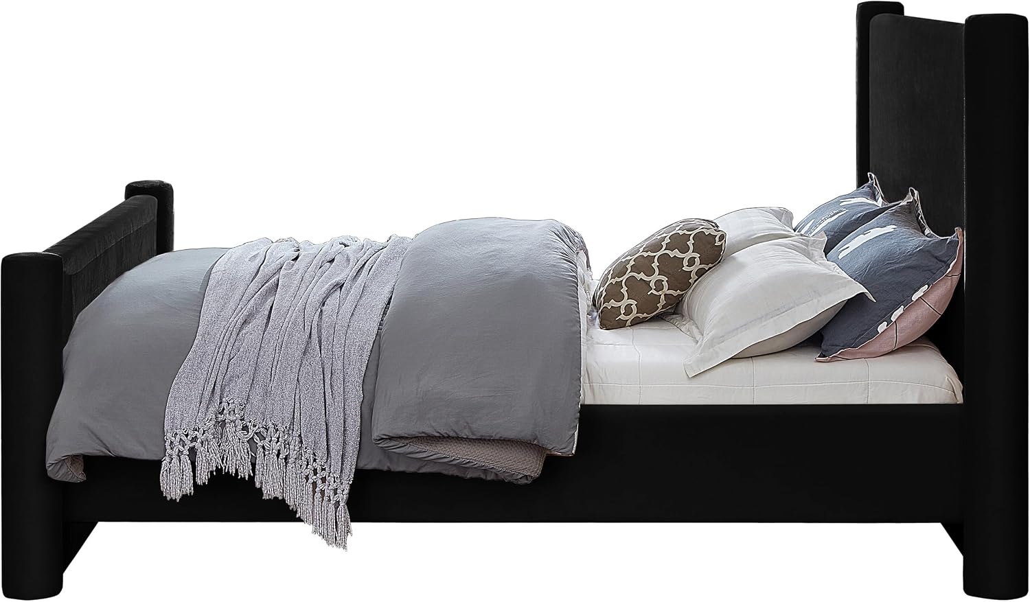 Meridian Furniture B1298Black-Q Elias Collection Modern | Contemporary Queen Bed with Soft Black Velvet, Solid Wood Inner Frame, 73.5' W x 88.5' D x 52' H, Black, Queen