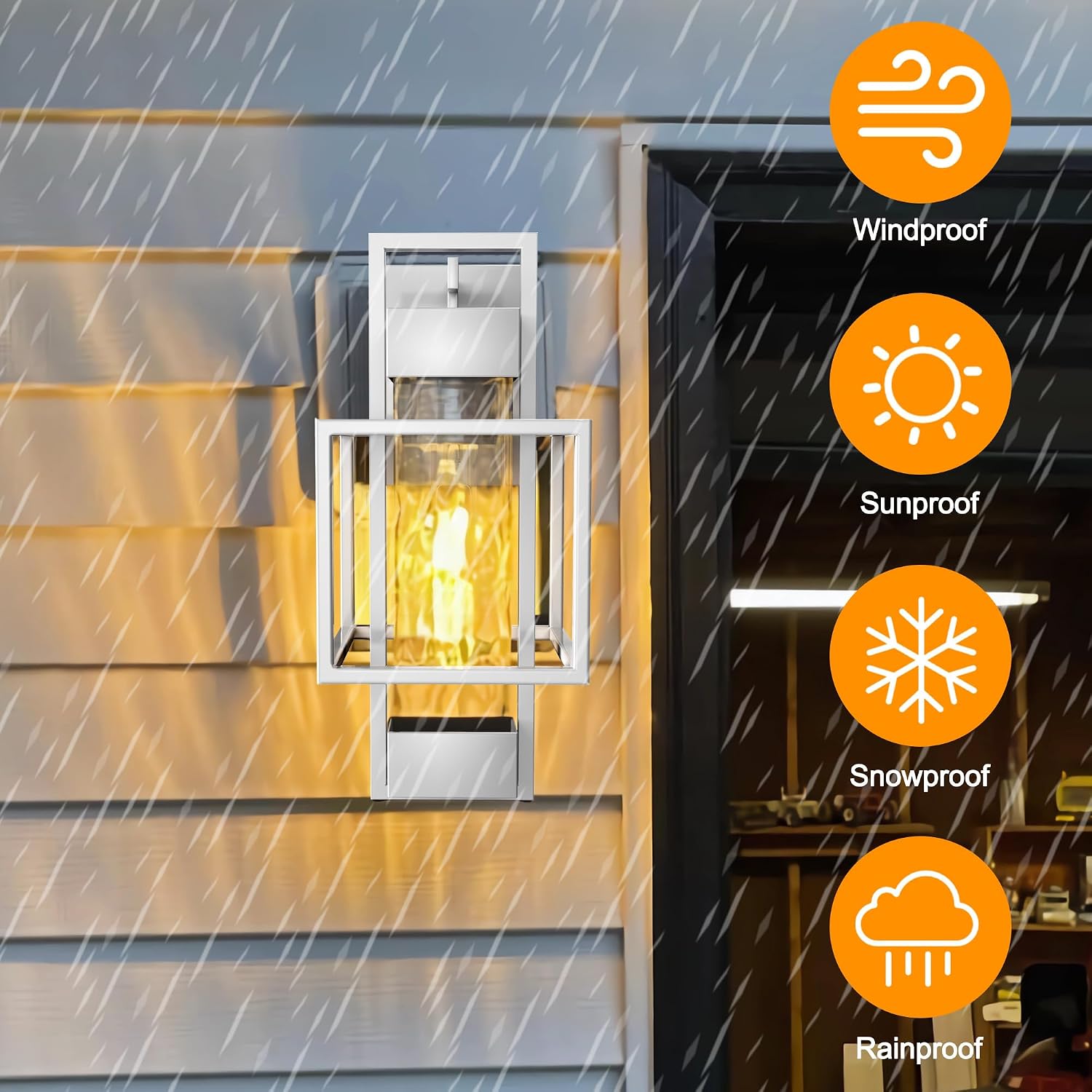 PARTPHONER Modern Outdoor Light Fixtures Dusk to Dawn Outdoor Lighting 2 Pack, 15' Exterior Wall Sconce Waterproof Outside Porch Light for House with Water Glass for Garage Doorway Silver