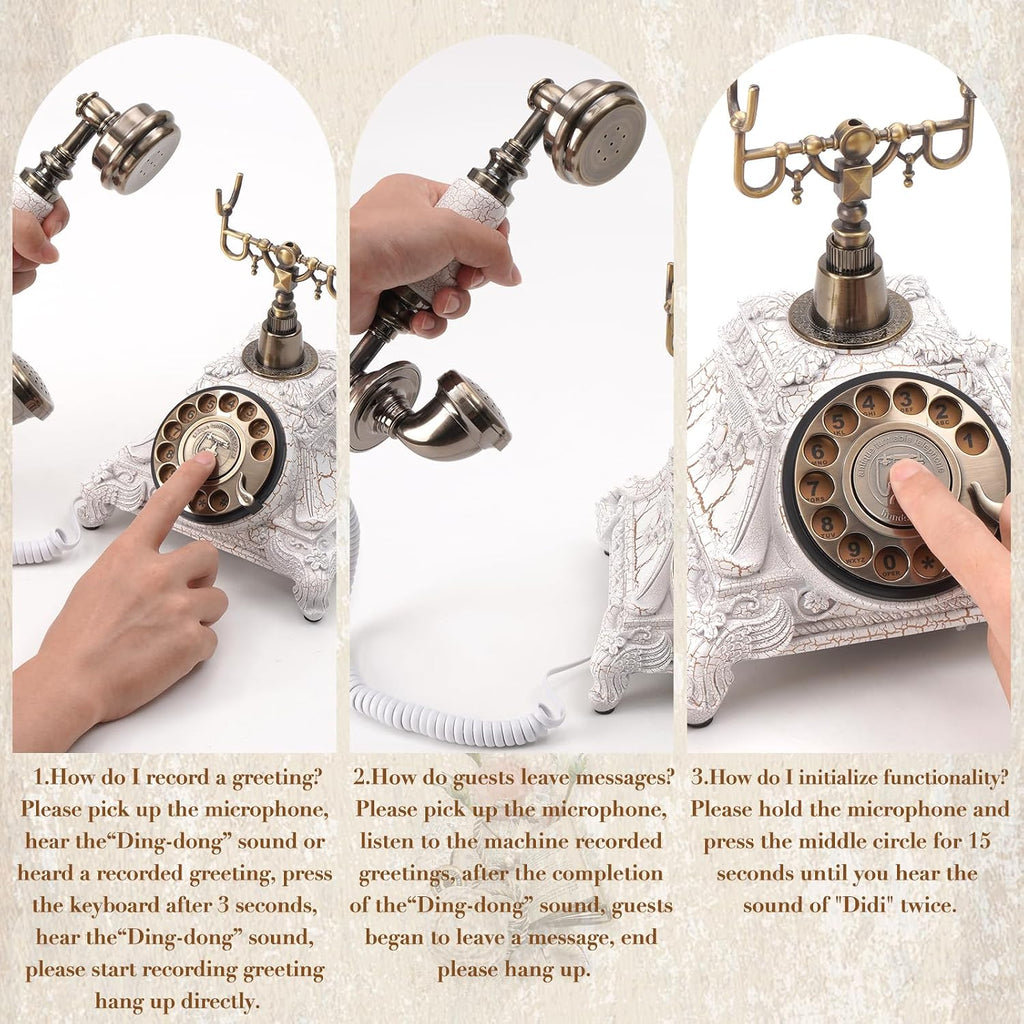 Audio Guest Book Wedding Phone - Unique Voicemail Recorder for Weddings, Parties, Graduations - European Vintage Style, Crystal-Clear Sound, White Rotary Design, Voice Message Guestbook