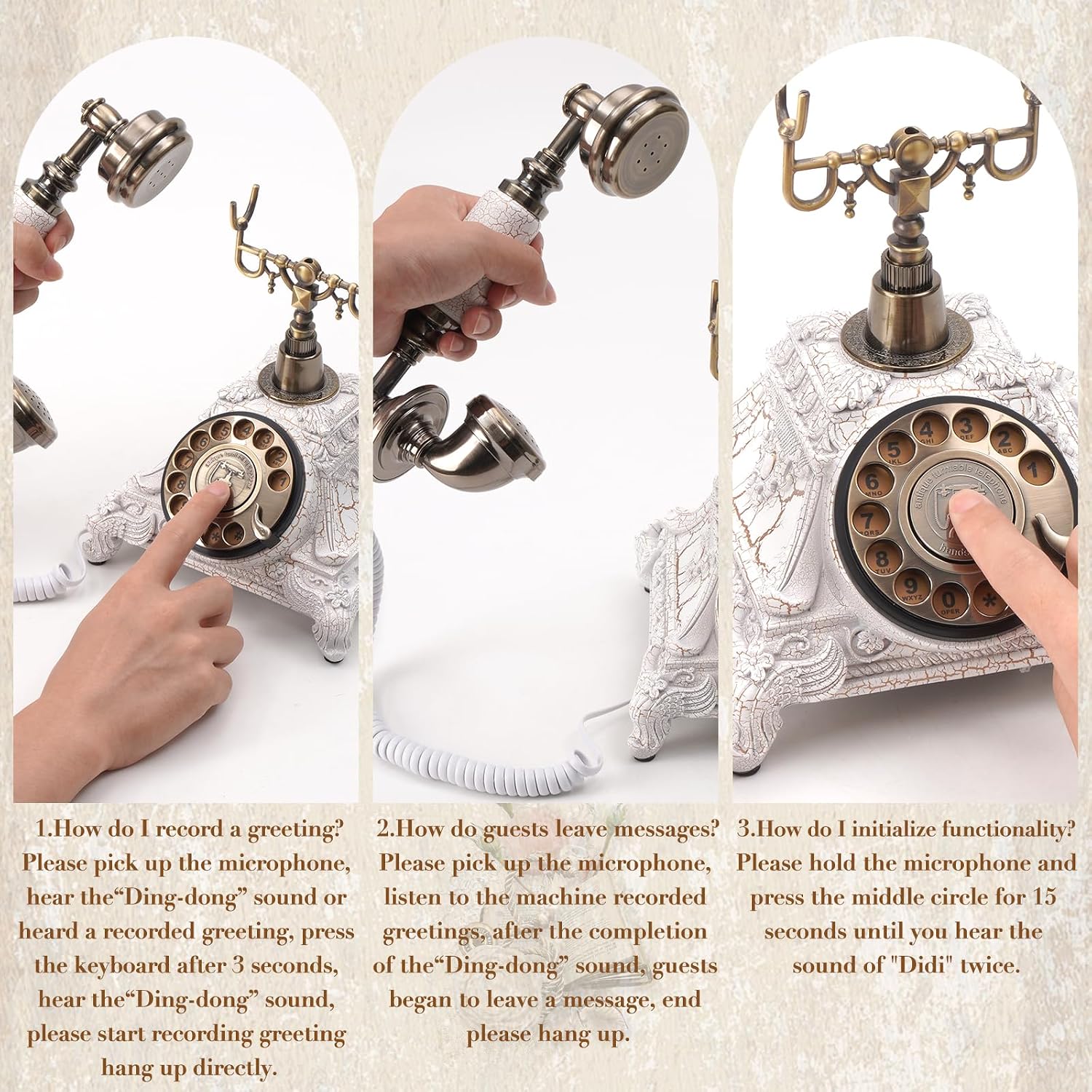 Audio Guest Book Wedding Phone - Unique Voicemail Recorder for Weddings, Parties, Graduations - European Vintage Style, Crystal-Clear Sound, White Rotary Design, Voice Message Guestbook