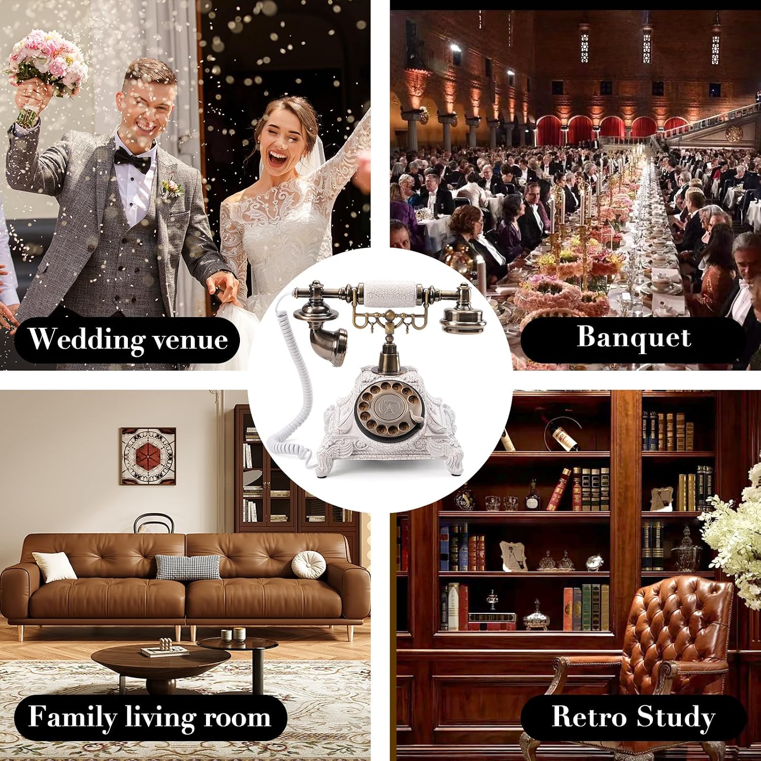 Audio Guest Book Wedding Phone - Unique Voicemail Recorder for Weddings, Parties, Graduations - European Vintage Style, Crystal-Clear Sound, White Rotary Design, Voice Message Guestbook