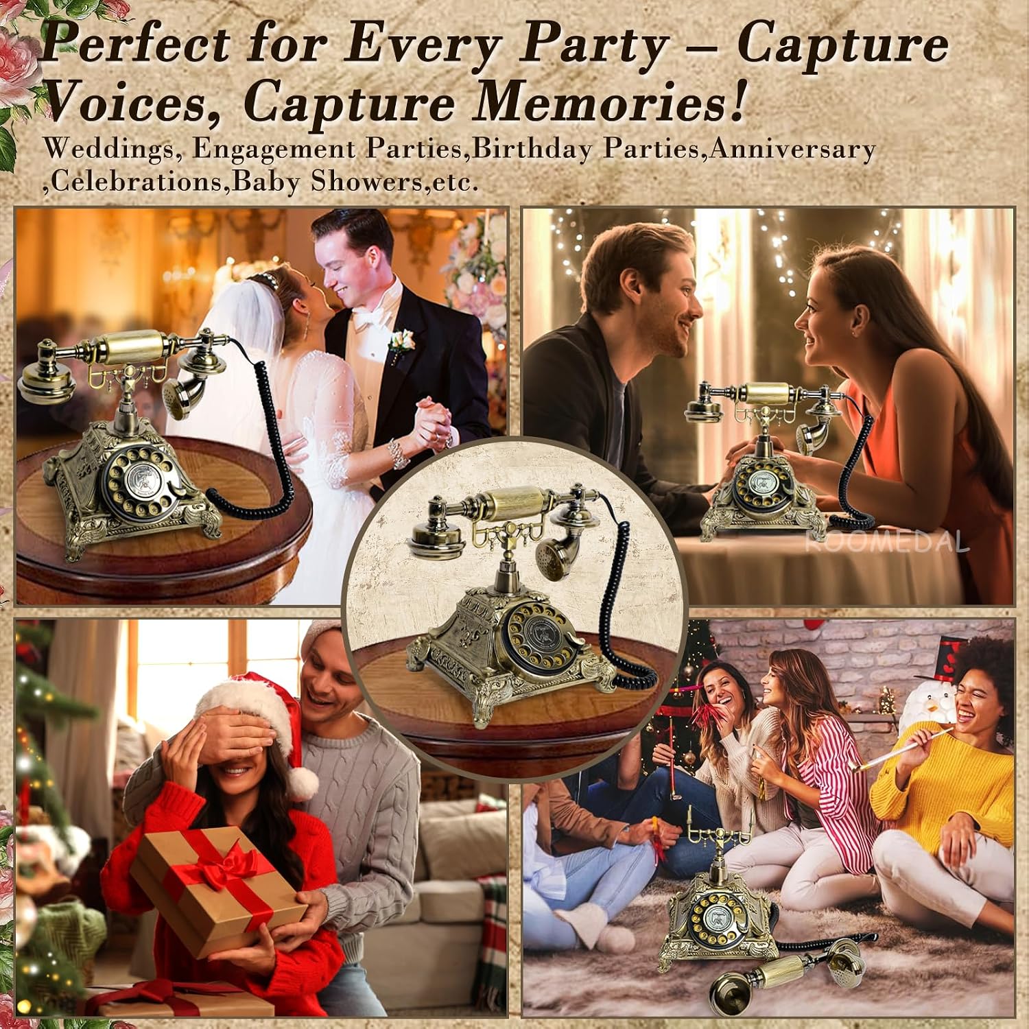 Audio Guest Book Wedding Phone, Vintage Audio GuestBook, Record Guest Messages for Weddings & Special Events, Customized Audio Keepsake for Memorable Occasions (Bronze)
