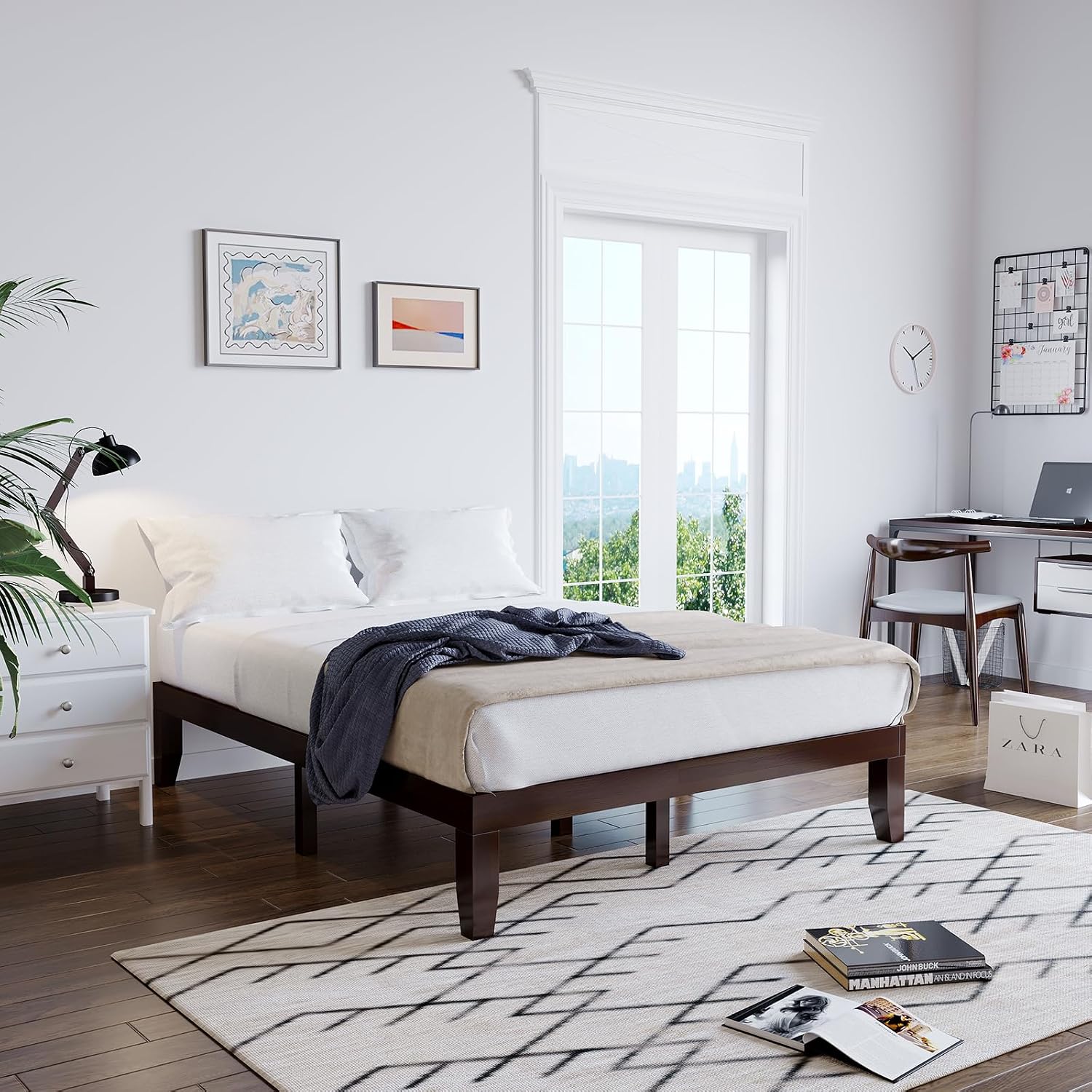 Giantex Full Wood Platform Bed Frame, 14 Inch Solid Rubber Wood Mattress Foundation, Heavy Duty Wooden Slats Support, No Box Spring Needed, Easy Assembly, Espresso