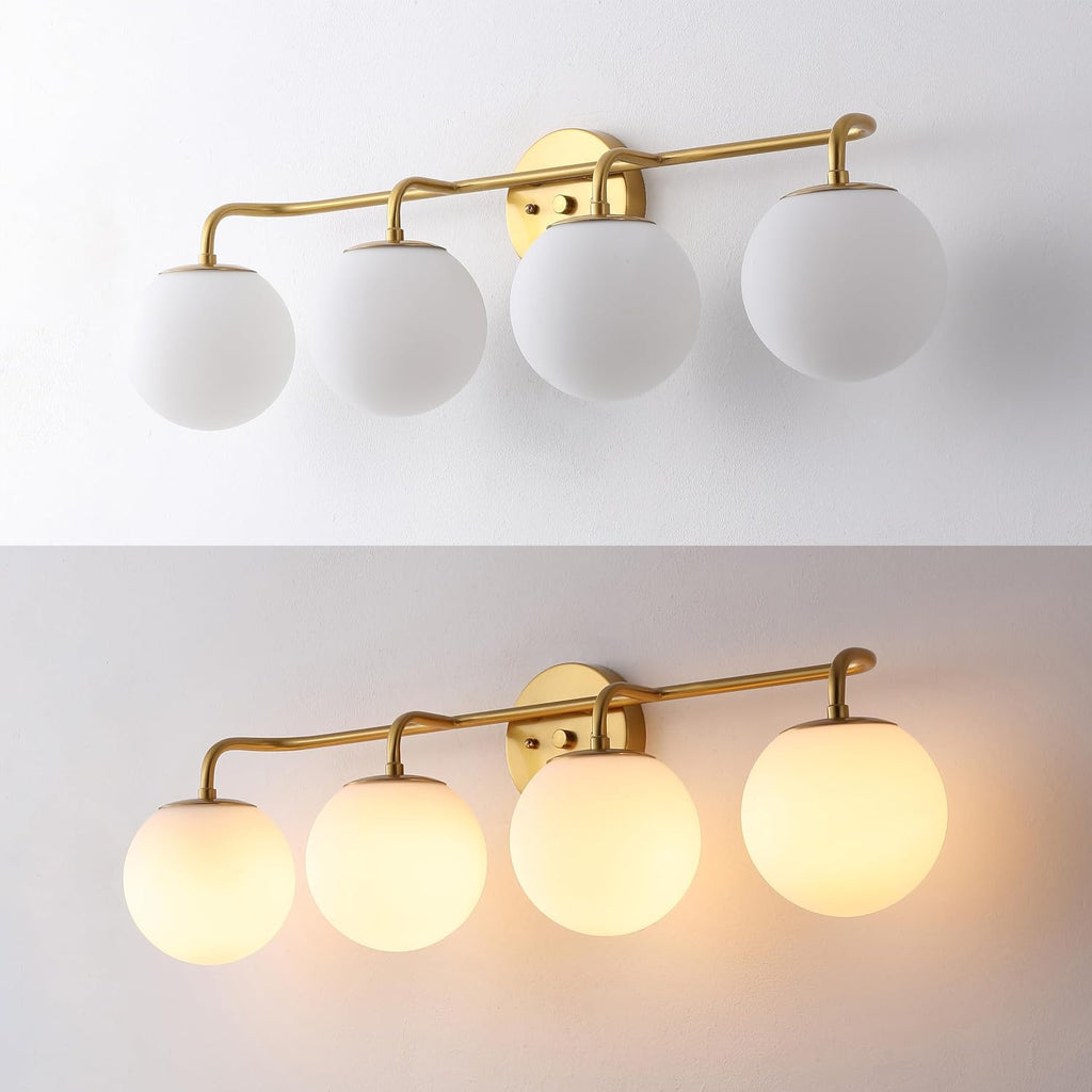 JONATHAN Y 31' Gold Painting Modern Globe Wall Sconce Vanity Light for Bathroom, White Frosted Glass Shade, Midcentury Parisian Bistro Wall Lamp, LED Bulb Included (JYL3558A)