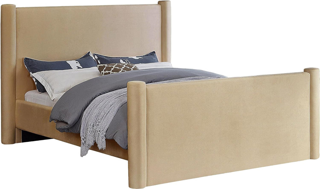 Meridian Furniture B1298Camel-Q Elias Collection Modern | Contemporary Queen Bed with Soft Camel Velvet, Solid Wood Inner Frame, 73.5' W x 88.5' D x 52' H, Camel, Queen