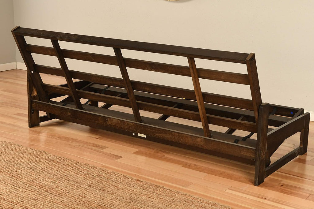 Kodiak Furniture Aspen Futon Set with Reclaim Mocha Finish, Oregon Trail Saddle Mattress, Full