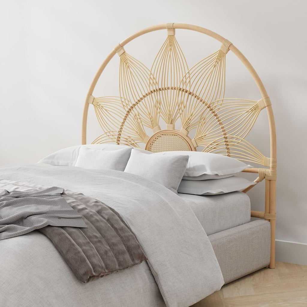 Kouboo Sunflower Rattan Twin Headboard Bedroom Bedroom Furniture Headboard Twin Size Tropical Decor Bohemian Decor Natural