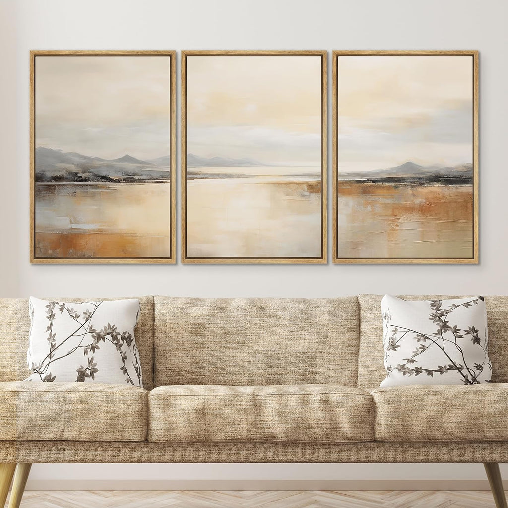 SIGNWIN Framed Canvas Print Wall Art Set Golden Hour Lake View Reflective Mountain Landscape Illustrations Modern Colorful Ultra for Living Room, Bedroom, Office - 24'x36'x3 Natural