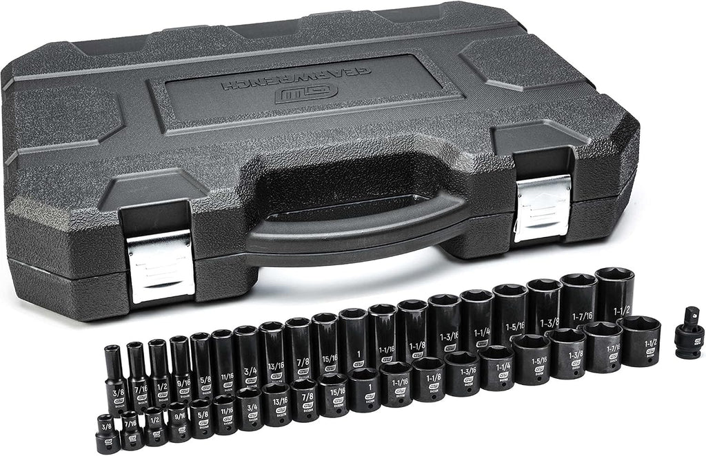 GEARWRENCH 39 Pc. 1/2' Drive 6 Pt. Impact Socket Set, Standard & Deep, SAE - 84947N, Black