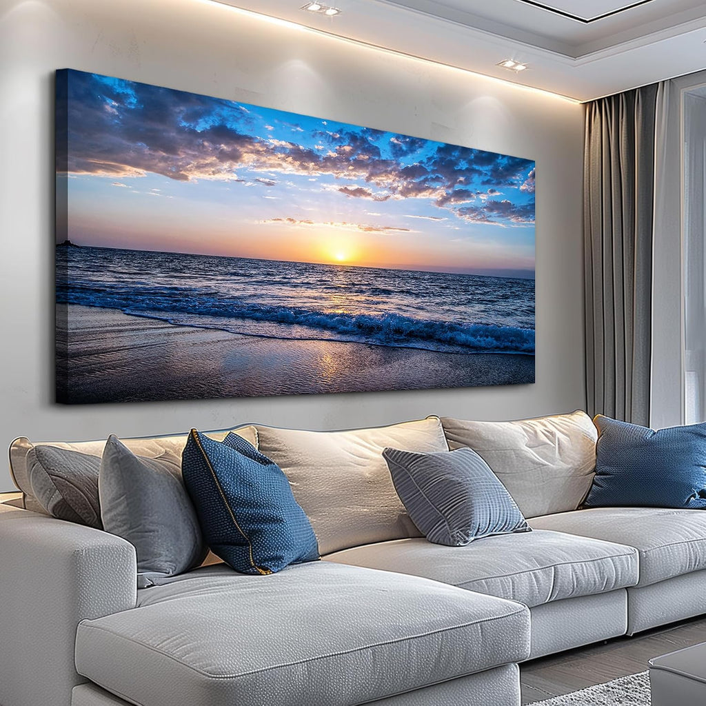 hyidecorart Wall Art Moon Sea blue Ocean Landscape Paintings Bedroom Canvas Art Print wall art for living room Paintings for Wall Decor and large Home Decor (30 x 60inch x 1pcs)