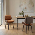 Zouron Swivel Dining Chairs Set of 2, Mid Century Modern Upholstered Faux Leather Chair with Black Oak Bentwood and Wood Legs for Kitchen Dining Room, Thickened Cushion, Button Brown