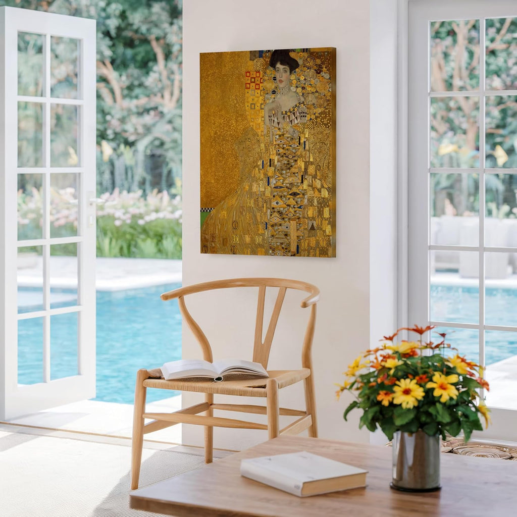 Poster Master Vintage Gustav Klimt Canvas - Retro Portrait of Adele Bloch-Bauer Print - Lady in Gold Portrait Art - Classic Painting - Art Nouveau Living Room Decor - 24x32 STRETCHED Canvas