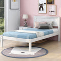 Wood Platform Bed, Bed Frame with Headboard, Wood Slat Support, No Box Spring Needed, Twin, White